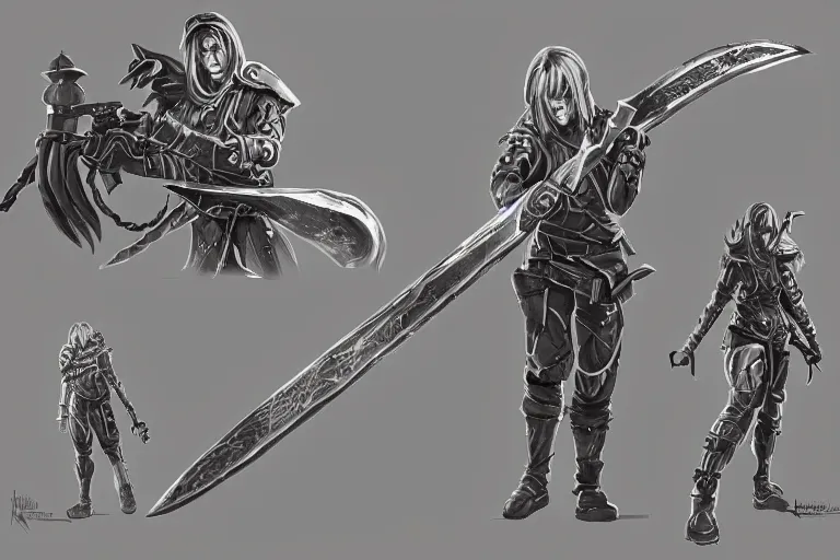 Image similar to chainsaw sword, weapon concept art, heavy linework, painterly, trending on artstation