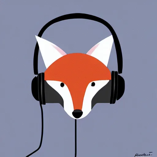 Image similar to fox in headphones, art, digital art, minimalism,