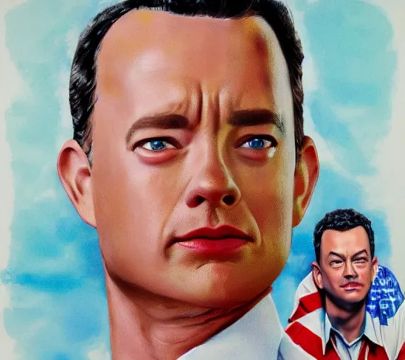 Image similar to Tom hanks as forrest gump wearing a shrimp necklac , realistic face, digtal art, amazing detail, artstation