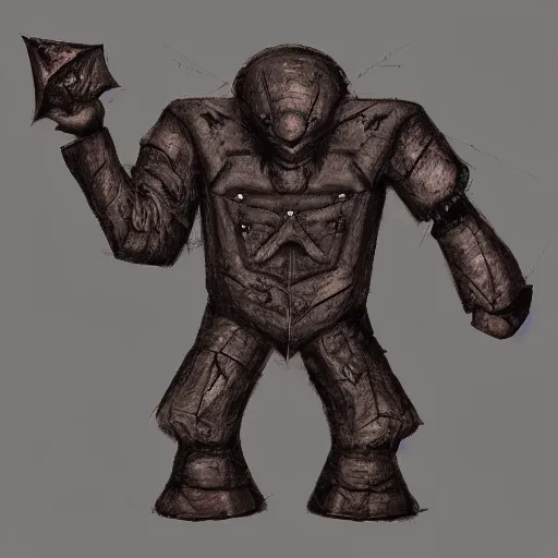 Image similar to Golem with a 12 side polyhedron head. Dark Fantasy, concept art, Bloodborne style