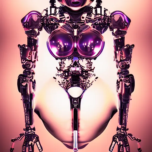 Prompt: an extremely beautiful biomechanical female looking robot with large emoji tattoos, neon jacuzzi, extremely beautiful oppai cyberpunk, chimeric organism, holodeck, pale skin, organic polycarbon, full frontal, portrait, highly detailed, transhumanist hydration, symmetrical, mechanical, mendelbrot fractal, ray tracing, hyperdetailed, hyperrealistic, trending on artstation, octane render, hdr, uhd 4k