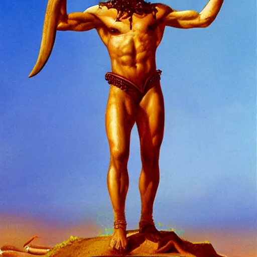 Image similar to spartan warrior standing in a pool of blood and sand artwork by boris vallejo