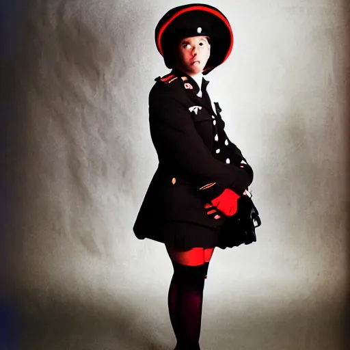 Image similar to night flash portrait photography of a high school girl in uniform on the lower east side by annie leibovitz, colorful, nighttime!, raining!