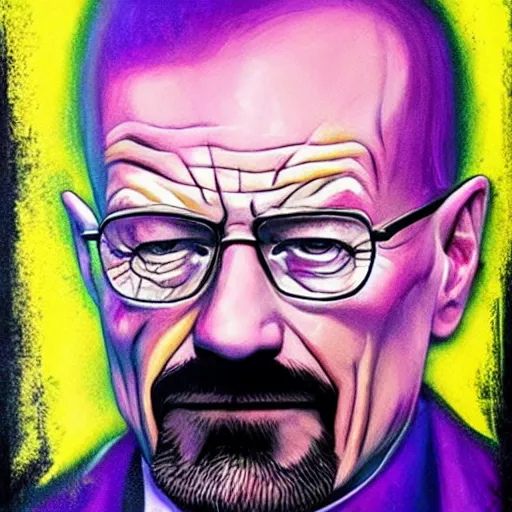 Image similar to walter white wearing the joker suit, dripping painting