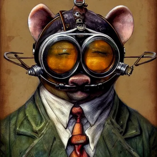 Prompt: A rat with steampunk goggles, by Esao Andrews