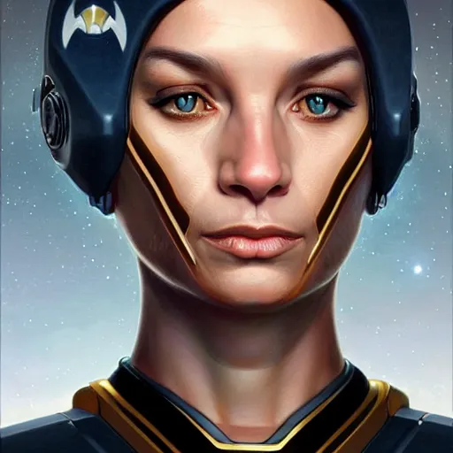 Image similar to UHD Photorealistic Feline-human hybrid Starfleet Officer with cybernetic implants, hyperrealistic, correct details, cosmic dynamic lighting, symmetrical face, accurate face, by Greg Rutkowski