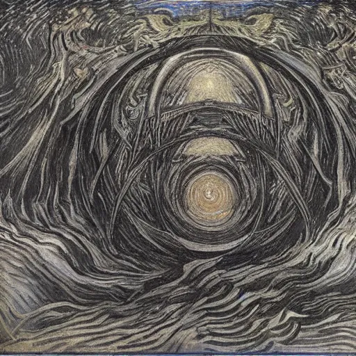 Prompt: Divine Chaos Engine by Vincent Van Gogh and Jean Delville, symbolist, visionary