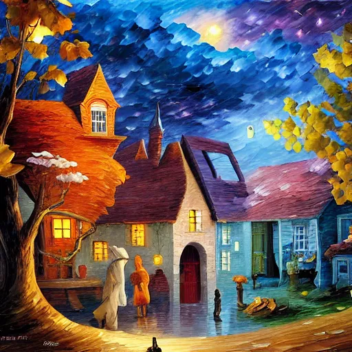 Prompt: village by james christensen, rob gonsalves, paul lehr, leonid afremov and tim white