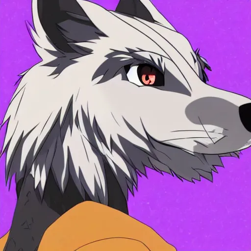 Image similar to key anime visual portrait of an anthropomorphic anthro wolf fursona, in a jacket, with handsome eyes, official modern anime art