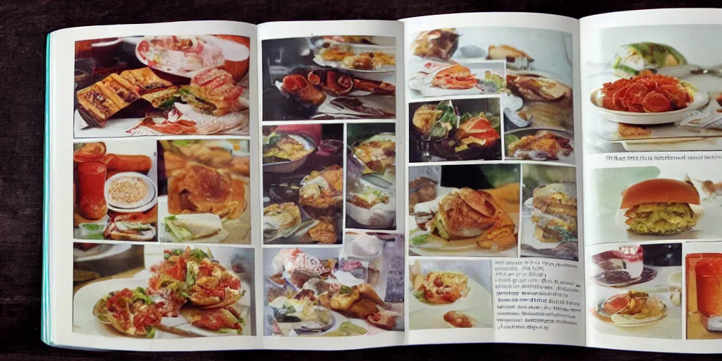 Image similar to 1 9 8 0 s food photography, recipe book. 7 0 s