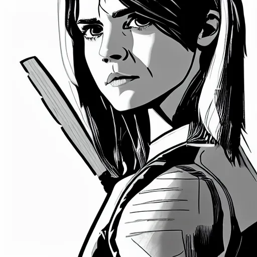 Prompt: comic book style art of Emma Watson as Kate Bishop Hawkeye