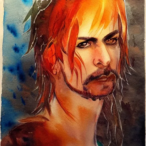 Prompt: water color art on paper, fire elf portrait, highly detailed, award - winning artstation, masterpiece