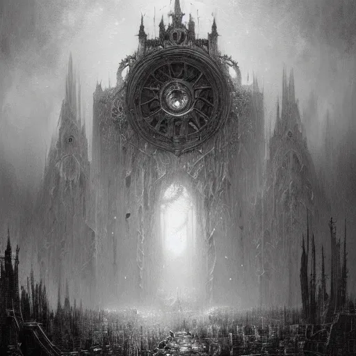 Prompt: Dark art, grungy gothic, hyperdetailed, artstation, trending on cgsociety, ultra high quality, golden ratio, intricate artwork masterpiece, black and white, by greg rutkowski, by Gustave Dore, 8k, High contrast