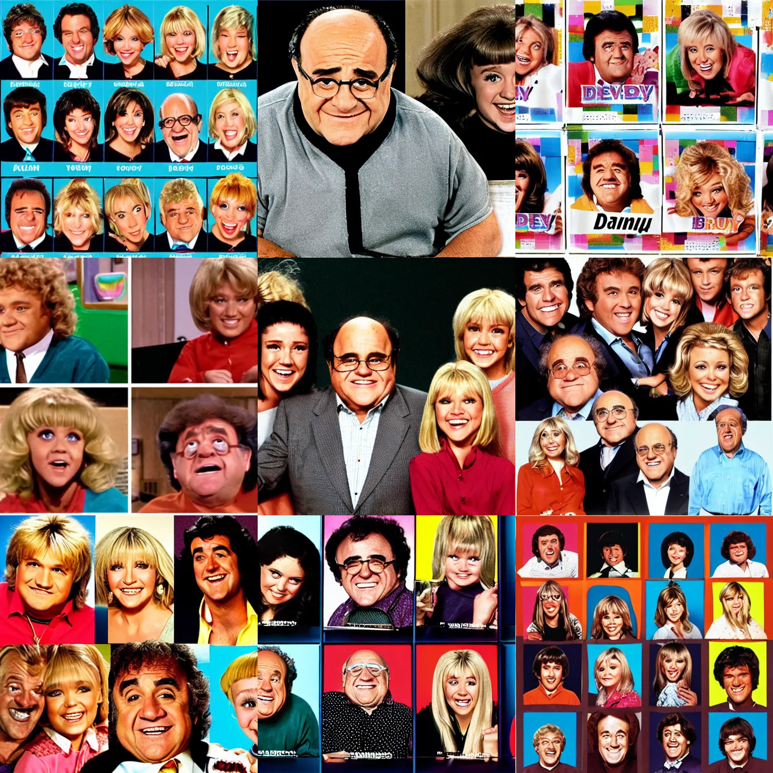 Prompt: the brady bunch intro boxes but everyone is danny devito