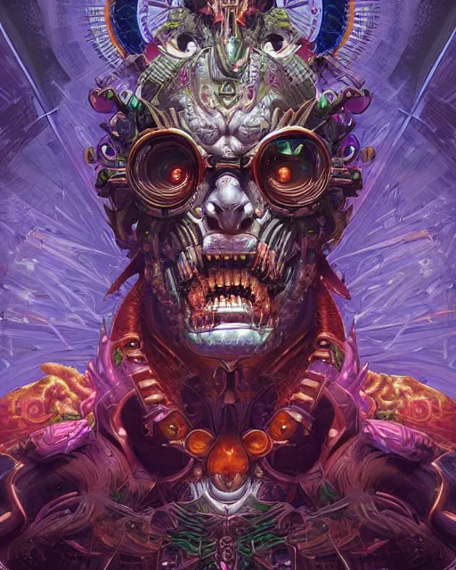 Image similar to a stunning portrait of the demonic cyborg deity, digital art by Dan Mumford and Peter Mohrbacher, highly detailed, trending on artstationhq
