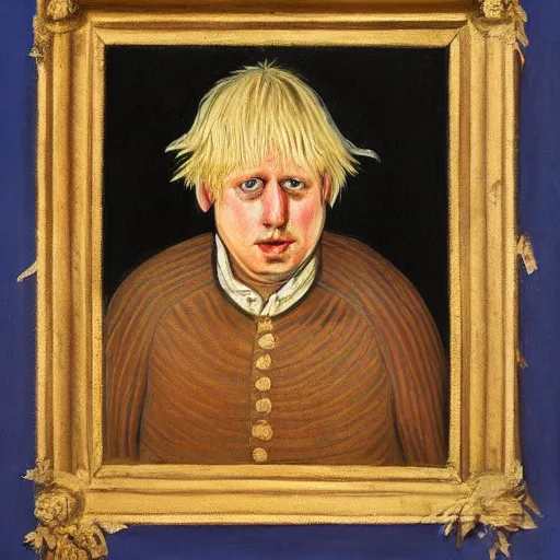 Image similar to a detailed painting of boris johnson as a peasant in 1 2 th century england, exhibited in the british museum, oil on canvas, traditional art, painting