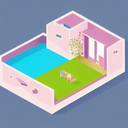 Prompt: isometric house, pastel colours, cute