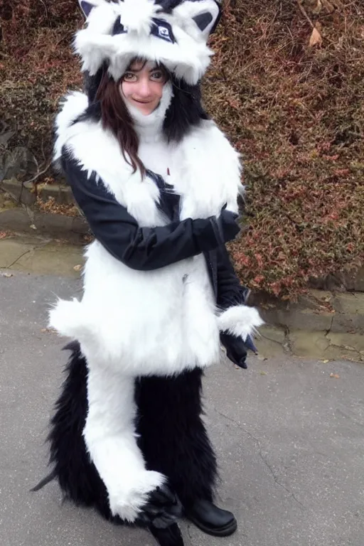 Image similar to an anthropomorphic wolf with a fluffy tail as a fursuit, cosplay