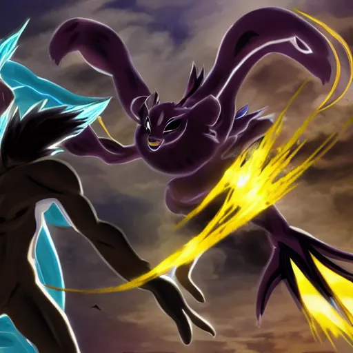 Prompt: umbreon fighting a 6'5 greek god, realistic, high detail,