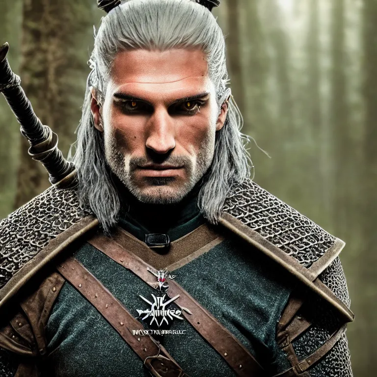 Prompt: 5 5 mm portrait photo of an armored handsome well - built male warrior, in a magical forest in the style the witcher, highly detailed 8 k. lifelike. soft light. nikon d 8 5 0. cinematic post - processing