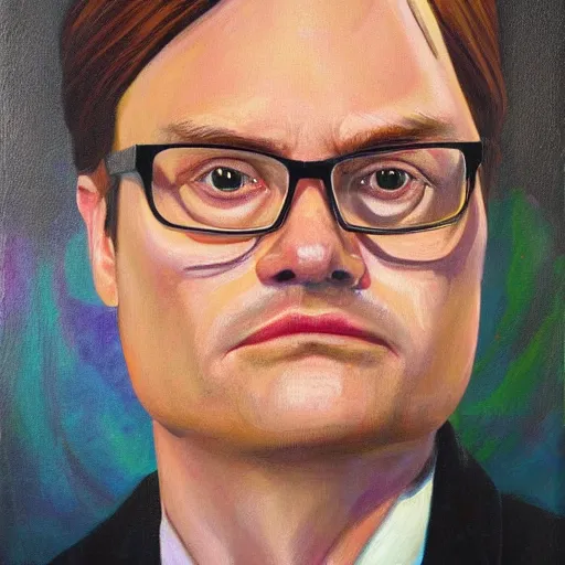 Image similar to Holy Dwight Schrute, oil painting