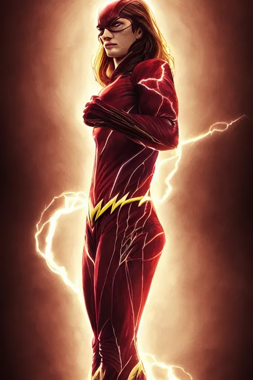 Image similar to Majestic and regal portrait of a female The Flash, DC universe, Perfect face, beautiful, intricate, epic, elegant, menacing, fantasy, highly detailed, digital painting, hard focus, beautiful volumetric lighting, epic light, ultra detailed, by Leesha Hannigan, Ross Tran, Thierry Doizon, Kai Carpenter, Ignacio Fernández Ríos