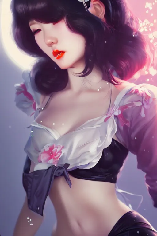 Prompt: a pin up and beautiful fashion and dreamlke japan girl, charming, art by artgerm & jeehyung lee & wlop, hyperdetailed, 8 k realistic, symmetrical, frostbite 3 engine, cryengine, dof, trending on artstation, wallpaper