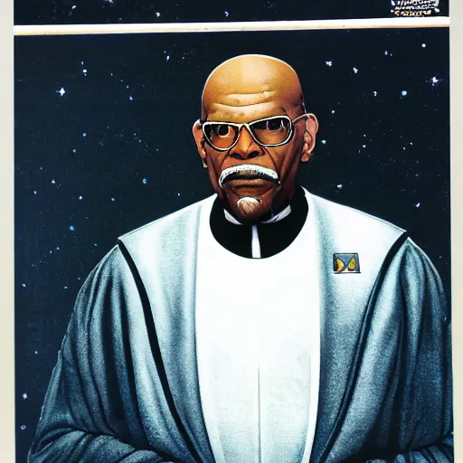 Image similar to avery brooks as commander sisko in the style of norman rockwell