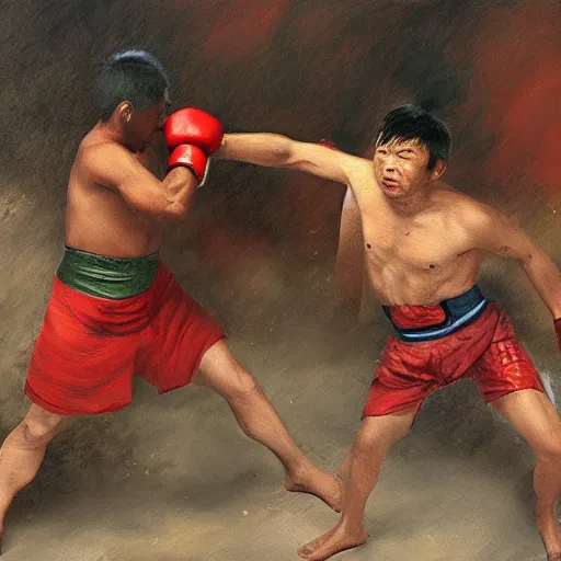 Prompt: asian person fighting a turkish person, cinematic, 4 k, oil painting