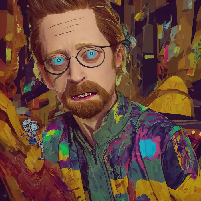 Image similar to portrait of macaulay culkin, getting schwifty. intricate artwork. octane render, trending on artstation, very coherent symmetrical artwork. Rick & morty. cinematic, high detail, octane render, 8k, iridescent accents