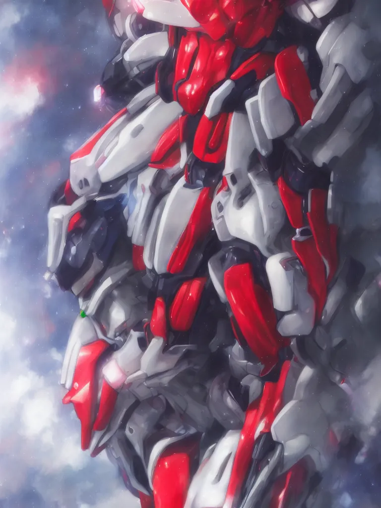 Prompt: A realistic anime portrait of a man in a Gundam suit with glowing red, digital painting, by Stanley Artgerm Lau, Sakimichan, WLOP and Rossdraws, digtial painting, trending on ArtStation, SFW version