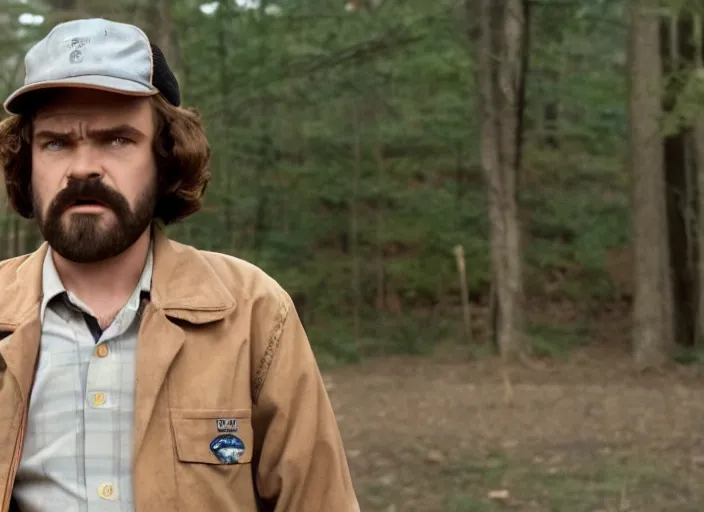 Image similar to film still of jim hopper as mike wheeler in stranger things, 8 k