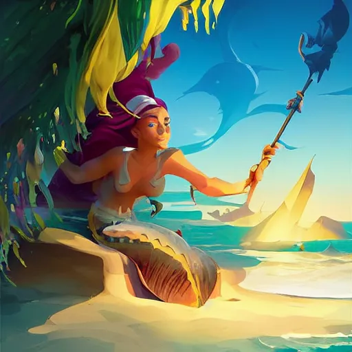 Image similar to painting mermaid treasure on sea of thieves game avatar hero smooth face median photoshop filter cutout vector, behance hd by jesper ejsing, by rhads, makoto shinkai and lois van baarle, ilya kuvshinov, rossdraws global illumination