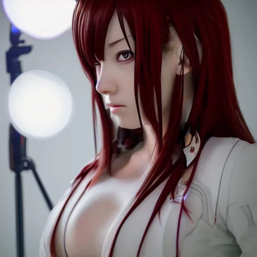 Image similar to cosplay on hot makise kurisu, ultra - hd, hcl, 1 2 - bit, ar, volumetric lighting, screen space global illumination, opaque, optics, lumen reflections, vfx, insanely detailed and intricate, hypermaximalist, elegant, ornate, hyper realistic, super detailed, full body