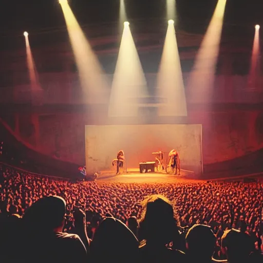 Prompt: photo from behind the back showing jesus christ playing guitar at red rocks