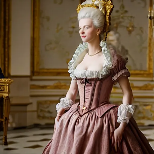 Image similar to marie antoinette in versailles, wow 4 k detail fantasy, matte painting, realistic materials, photo realistic, postprocessing, cinematic, hyperrealistic, studio lighting, ekaterina, the tudors, photography by richard jenkins