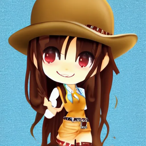 Image similar to cute cowgirl character, chibi, anime