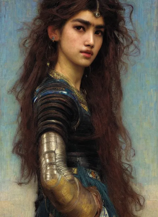 Image similar to beautifull asian cyborg broken head bangs curly Iranian orientalist portrait by john william waterhouse and Edwin Longsden Long and Theodore Ralli and Nasreddine Dinet, oil on canvas. Cinematic, hyper realism, dramatic lighting, high detail 4k