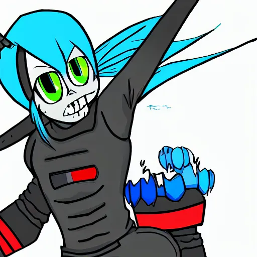 Prompt: digital drawing of Undyne the Undying from the game Undertale