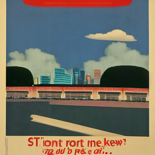 Image similar to A Singaporean propaganda poster designed by Rene Magritte