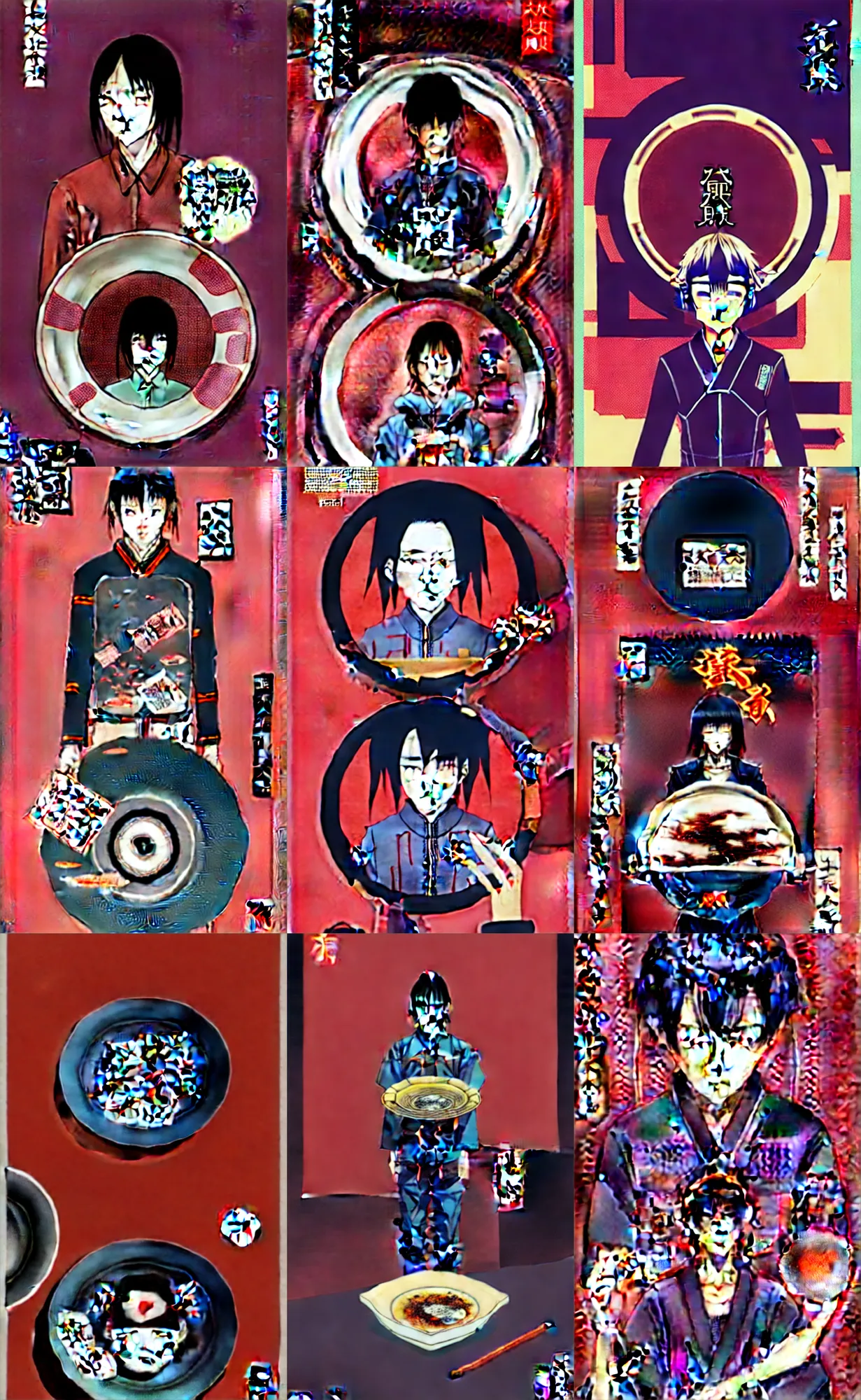 Prompt: package empty plate japanese cyberpunk chinese illustration concept art trending on arstation 4 k, graphic design, by kim jung ji, katsuhiro otomo and junji ito