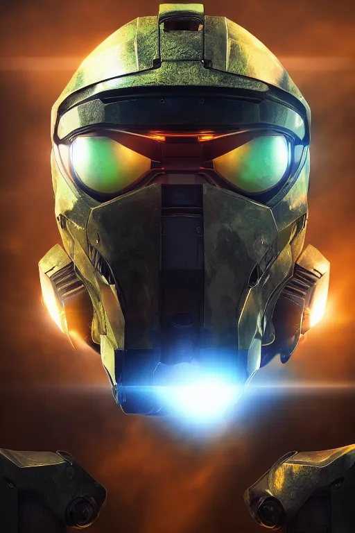 Image similar to robot ninja mask helmet halo master chief radiating a glowing aura global illumination ray tracing hdr fanart arstation by ian pesty and katarzyna da „ bek - chmiel