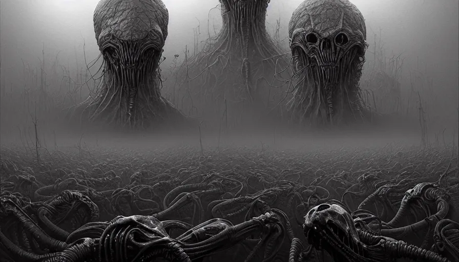 Prompt: rotting alien army, by dan mumford and zdzisław beksinski, fine details, digital art, volumetric lighting, cinematic light, photorealistic, by giger, 4 k,