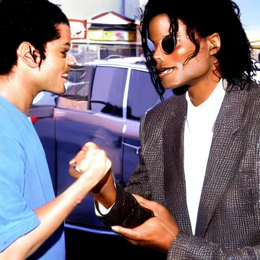 Prompt: Michael Jackson slaps Will Smith in the face