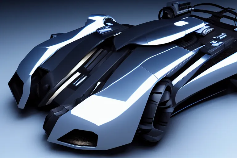 Image similar to cyberpunk batmobile concept inspired sports car, futuristic look, highly detailed body, very expensive, photorealistic camera shot, bright studio setting, studio lighting, crisp quality and light reflections, unreal engine 5 quality render