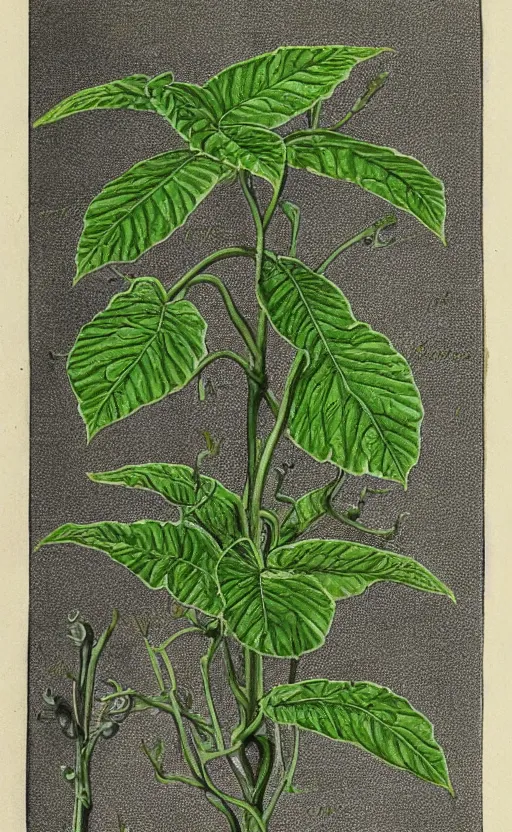 Image similar to scientific botanical illustration of a green plant with eyeballs instead of flowers