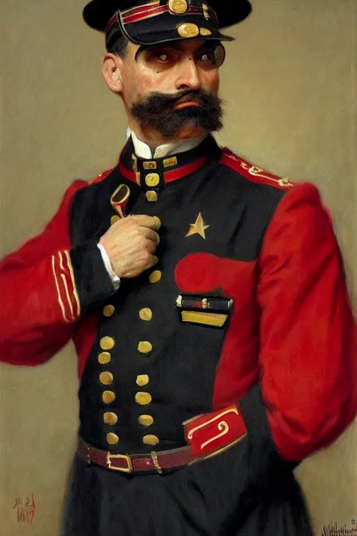 Image similar to full body portrait of the dictator of the chicago bulls, 1 8 8 9, in full military garb, oil on canvas by william sidney mount, trending on artstation