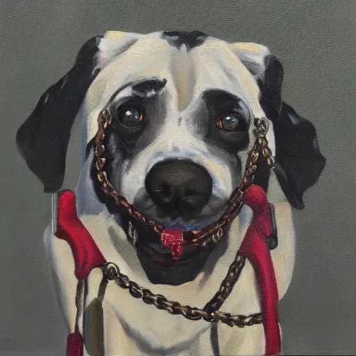 Image similar to mad dog on a chain, oil painting by jennifer pochinski,