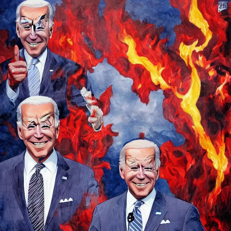 Image similar to Joe Biden in Hell, painting