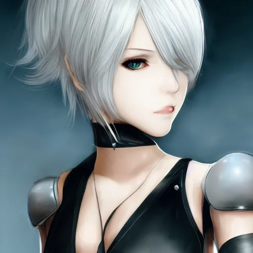 Image similar to stylish portrait of 2 b from nier automata